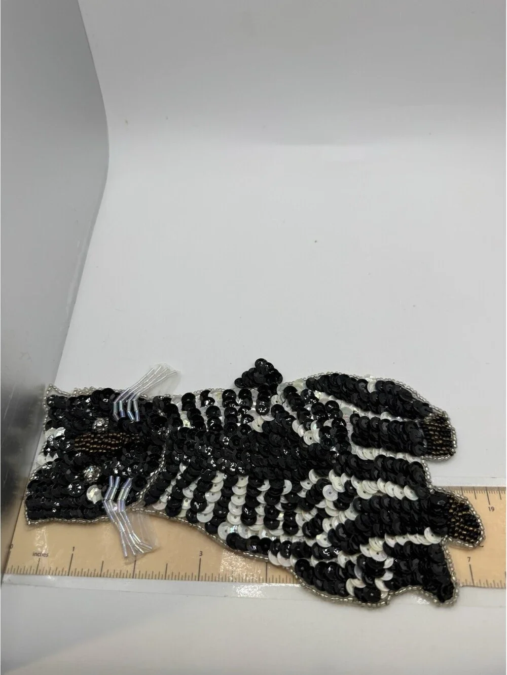 Sequined & Beaded Black And White Cat Sew On Patch NOS